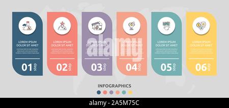 Infographie vecteur modèle plat rectangle pour six diagrammes, graphique, présentation. Concept d'affaires avec 6 cercles. Pour le contenu, organigramme, l'étape Illustration de Vecteur