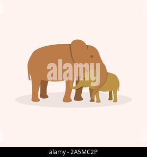 Maman et bébé éléphant éléphant télévision icône sur fond blanc Illustration de Vecteur