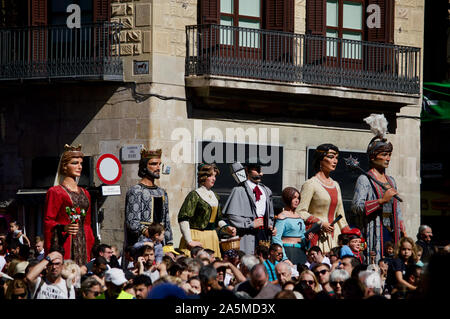 Les Géants défilent lors du Festival 2019 La Merce à Plaça de Sant Jaume de Barcelone, Espagne Banque D'Images