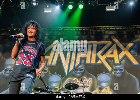 14 septembre 2019, Chicago, Illinois, États-Unis : JOEY BELLADONNA d'Anthrax pendant l'ÉMEUTE Fest Festival de musique au Douglas Park à Chicago, Illinois (crédit Image : © Daniel DeSlover/Zuma sur le fil) Banque D'Images