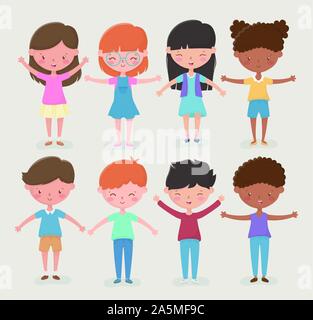 Heureux jour pour enfants filles et garçons différents bras ouverts vector illustration Illustration de Vecteur