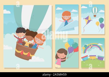 Heureux jour pour enfants filles et garçons funny bannières célébration vector illustration Illustration de Vecteur