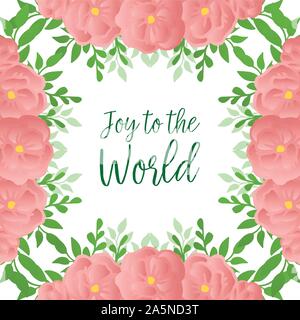 Lettrage manuscrit pour la carte de la joie au monde, avec bcp de ornés de fleur vert foncé. Vector Illustration de Vecteur