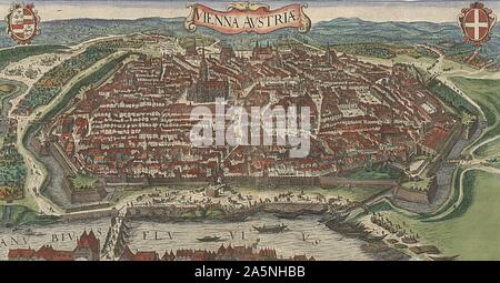 Vienne Autriche, à partir de la ' Civitates Orbis Terrarum ', publié à Cologne 1582-1617, édité par Georg Braun ( 1542 - 1622 ) gravé par Franz Hogenberg (1535 - 1590 ) , Localisation de la bibliothèque de l'Université de Vienne Banque D'Images