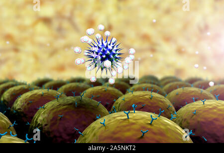 Domaine des cellules avec des récepteurs, les droits de l'attaque du système immunitaire, le virus attaque les cellules du virus Banque D'Images