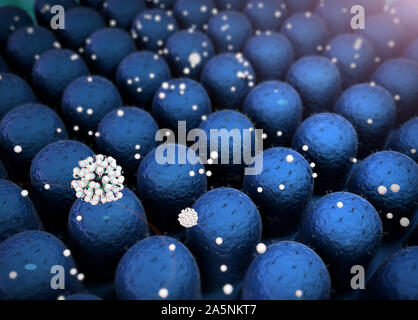 Domaine des cellules avec des récepteurs, les droits de l'attaque du système immunitaire, le virus attaque les cellules du virus Banque D'Images
