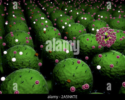 Domaine des cellules avec des récepteurs, les droits de l'attaque du système immunitaire, le virus attaque les cellules du virus Banque D'Images