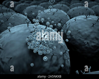Domaine des cellules avec des récepteurs, les droits de l'attaque du système immunitaire, le virus attaque les cellules du virus Banque D'Images
