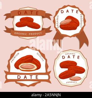 Illustration sur le thème grand ensemble de couleur différents types de fruits date de la vie en bonne santé. Modèle des fruits Date composé d'un accessoire collection Illustration de Vecteur