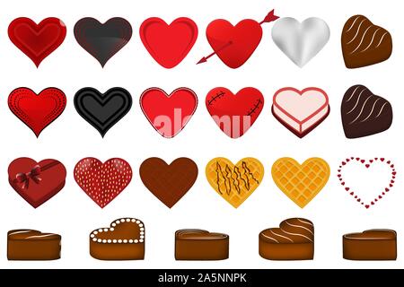 Illustration sur le thème grand ensemble de couleur différents types de beaux coeurs rouges pour la Saint-Valentin. Cœur est constituée de accessoire collection chez Vale Illustration de Vecteur