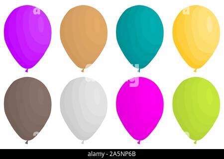 Illustration sur le thème grand ensemble de couleur différents types de ballons gonflables, en caoutchouc de différentes tailles baloons. Composé de ballons bal accessoire collection Illustration de Vecteur