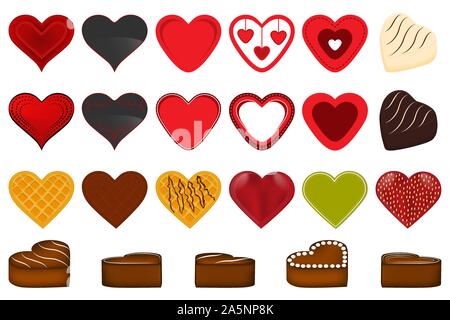 Illustration sur le thème grand ensemble de couleur différents types de beaux coeurs rouges pour la Saint-Valentin. Cœur est constituée de accessoire collection chez Vale Illustration de Vecteur