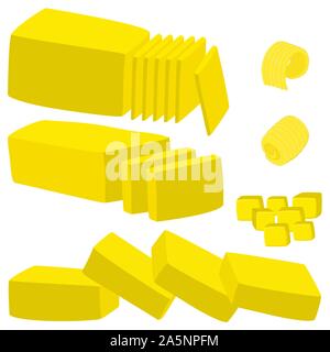 Illustration sur le thème grand ensemble de couleur différents types d'huile de beurre crémeux, produits laitiers divers taille. Beurre crémeux est constituée de accessoire collection Illustration de Vecteur