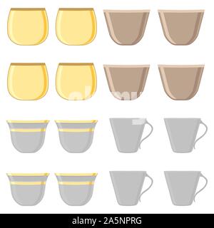 Illustration sur le thème grand ensemble de couleur différents types de tasses, mugs style rétro. Tasse collection est constituée de beaux accessoires mug à boissons Illustration de Vecteur