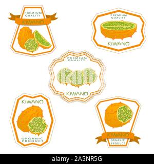 Illustration sur le thème gros définir différents types african kiwano, tige verte, melon de plusieurs tailles. Kiwano collection est constituée de melon repas pour o Illustration de Vecteur