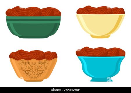 Illustration sur le thème grand ensemble de couleur différents types de fruits date de la vie en bonne santé. Modèle des fruits Date composé d'un accessoire collection Illustration de Vecteur