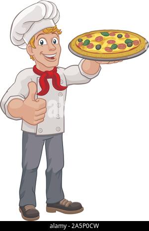 Pizza Chef Cartoon Illustration de Vecteur