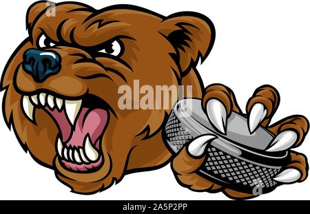 Joueur de Hockey sur glace l'ours mascotte Sports Animaux Illustration de Vecteur