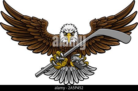 Joueur de Hockey sur Glace Eagle Sports Animal Mascot Illustration de Vecteur