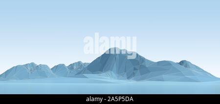 Bas bleu montagnes poly en wireframe. Le rendu 3D Banque D'Images