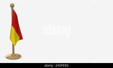 L'Azuay drapeau 3D illustration accroché sur le mât d'or. Isolé sur fond blanc avec l'espace sur le côté droit. Banque D'Images