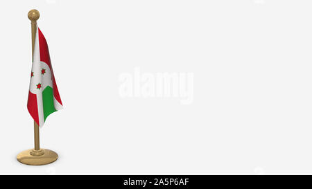 Burundi drapeau 3D illustration accroché sur le mât d'or. Isolé sur fond blanc avec l'espace sur le côté droit. Banque D'Images