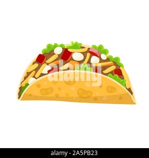 Cuisine mexicaine traditionnelle - taco, délicieux tacos, isolated on white Illustration de Vecteur