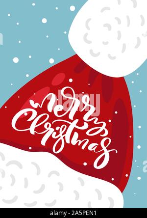 Joyeux Noël scandinave vintage vector calligraphique texte sur red hat de Santa Claus. Modèle de carte de vœux avec éléments de style vintage Doodle Illustration de Vecteur
