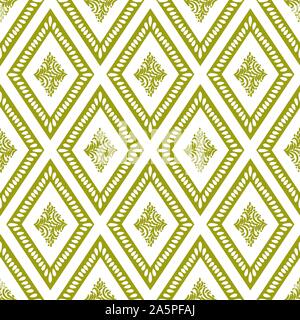 Modèle vectoriel continu avec des losanges d'or orné de motifs de feuilles simples Illustration de Vecteur