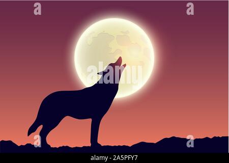 Le loup hurle à la pleine lune silhouette vector illustration EPS10 Illustration de Vecteur