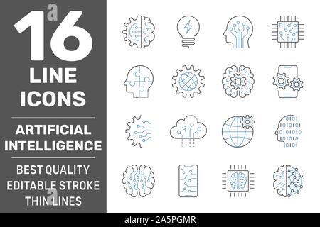 Jeu de l'Intelligence Artificielle des IA ligne vectorielle d'icônes. Avc. modifiable EPS 10 Illustration de Vecteur