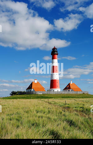 Leuchtturm Westerhever, Westerheversand, près de St Peter Ording, Schleswig-Holstein, Bundesrepublik Deutschland Banque D'Images