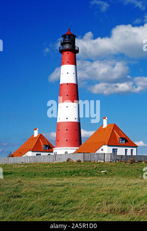 Leuchtturm Westerhever, Westerheversand, près de St Peter Ording, Schleswig-Holstein, Bundesrepublik Deutschland Banque D'Images