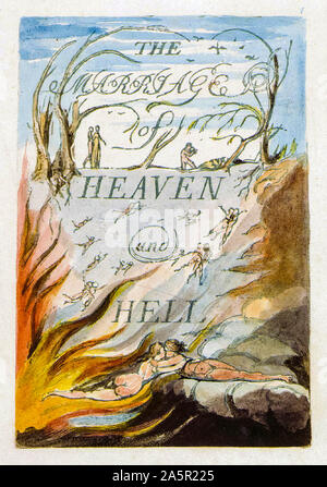 William Blake, le mariage du ciel et de l'Enfer (couverture), peinture, stylo et encre à aquarelle, illustration, 1827 Banque D'Images