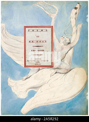William Blake, les Poèmes de Thomas Gray, page de titre, 'le Genius Pindarique recevant son Lyre', gravure de relief, couleur main, illustration, 1797-1798 Banque D'Images