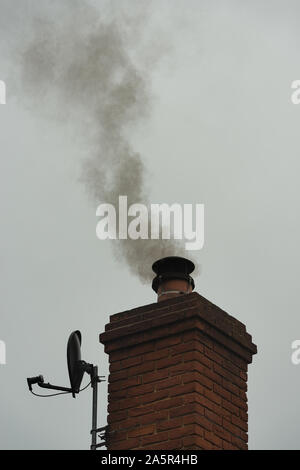 Feu au bois contribuant à la pollution, de graves problèmes de santé cardiovasculaire et respiratoire en raison de fines particules  + gaz, air pollutant Banque D'Images