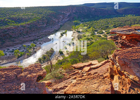 Vue de la Murchison River gorge dans le Parc National de Kalbarri dans le milieu de l'ouest de l'Australie-Occidentale en Australie. Banque D'Images