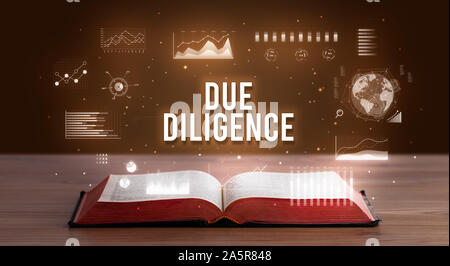 Inscription de diligence raisonnable qui sortent d'un livre ouvert, creative business concept Banque D'Images