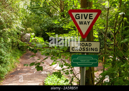 Un petit passage à Tubwell Lane sur le Cuckoo Trail sentier au sud de Heathfield, East Sussex, Angleterre. Banque D'Images