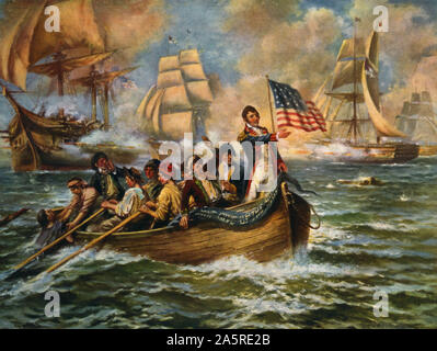 Bataille du lac Érié au cours de la guerre de 1812. Après un travail de Percy E. Moran. La photo montre l'américain Oliver Hazard Perry le transfert de son phare endommagé Lawrence pour un autre navire, le Niagara.
