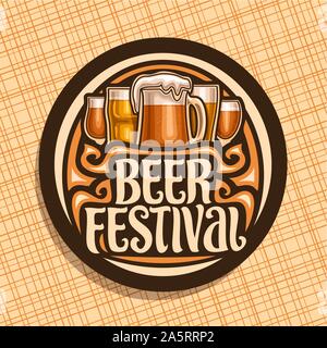 Logo Vector pour Beer Festival, sombre tour signer avec pinte verre de bière pilsner tchèque et allemand de l'artisanat de mug lager, brosse d'origine des mots typographiques Illustration de Vecteur