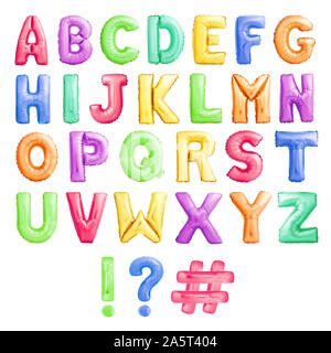 Lettres de l'alphabet anglais faites de ballons gonflables colorés isolés dessus arrière-plan blanc Banque D'Images
