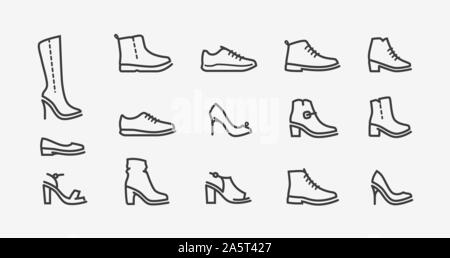 Ensemble d'icônes de chaussures. Mode, concept de shoeshop. Illustration vectorielle Illustration de Vecteur