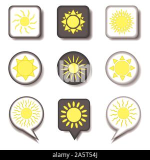 Vector illustration logo pour définir l'icône jaune chaud symboles soleil ensoleillé avec des rayons. Soleil est constituée de télévision avec des éléments de conception d'applications web mobiles. Col Illustration de Vecteur