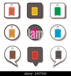 Icône vecteur illustration logo pour définir avec une assurance pour les symboles valise de voyage. Suitcase est constituée de télévision avec des éléments de conception web mobile ap Illustration de Vecteur