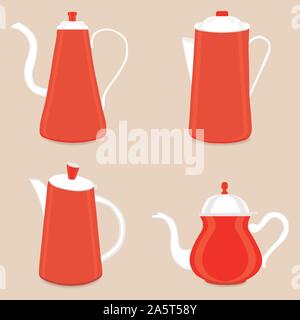 Abstract vector illustration logo pour théière en céramique, bouilloire sur arrière-plan. Théière en verre est constituée de bouilloires avec poignée, couvercle, la buse à led Illustration de Vecteur