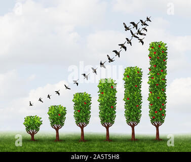 Des signes de plus en plus d'affaires en tant que concept abstrait pour les bénéfices réalisés avec des plantes avec graphique 3D illustration éléments. Banque D'Images
