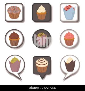 Vector icons set de logo illustration des symboles pour sweet cupcake. Cupcake est constituée de télévision avec des éléments de conception d'applications web mobiles. Collection Illustration de Vecteur