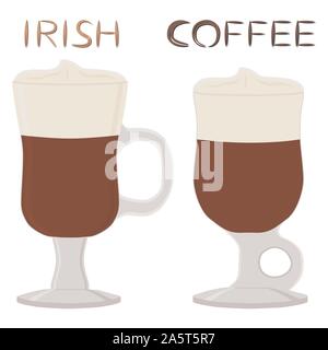 Vector illustration pour cocktail café irlandais crémeux en coupe du verre avec de la mousse. Est constituée de café chaud tasses de cappuccino avec du whisky, whi Illustration de Vecteur