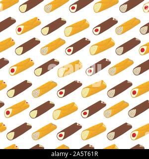 Vector illustration pour divers gaufres sucrées dessert cannoli siciliens. Paille croustillant gaufre rempli de fromage ricotta, wafer cannolo à la vanille et Illustration de Vecteur